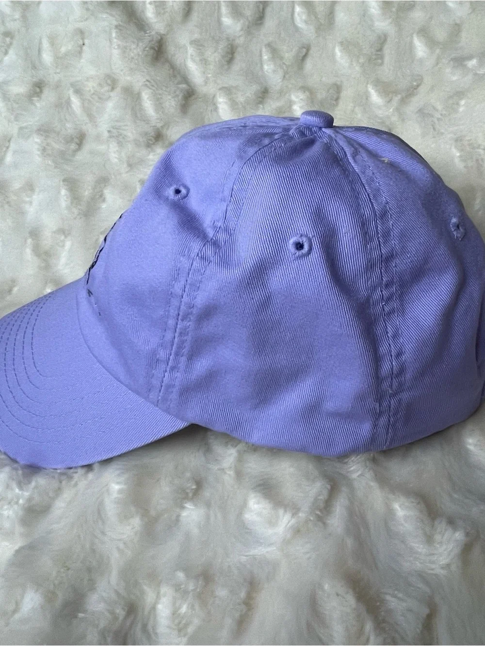 Lavender Adjustable Baseball Cap with Playful Black Embroidered Cat
